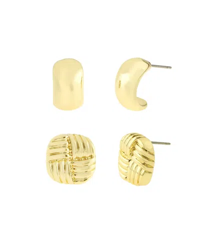 Steve Madden Gold Vintage Ribbed Stud Huggie Duo Earring Set