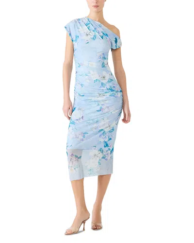 Steve Madden Gracelyn Floral Ruched One-shoulder Midi Dress In Blue