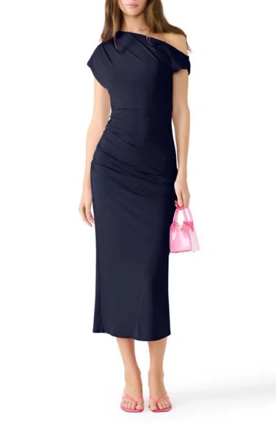 Steve Madden Gracelyn Ruched One-shoulder Midi Dress In Blue