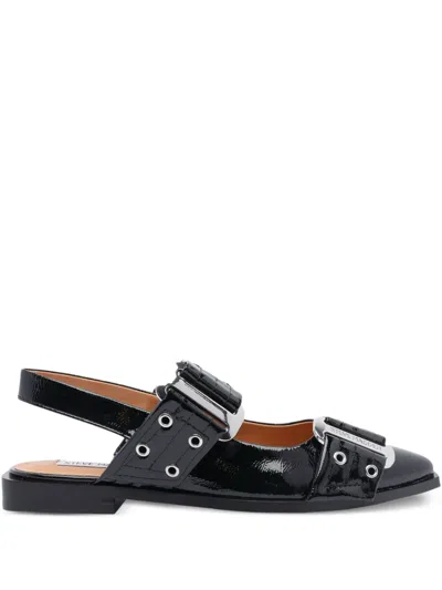Steve Madden Grand Ave Buckle-detail Slingback Ballet Flats In Black