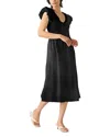 Steve Madden Gray Smocked Puff Sleeve Midi Dress In Black
