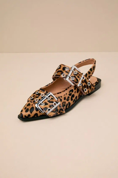 Steve Madden Graya Leopard Calf Hair Studded Buckle Slingback Flats