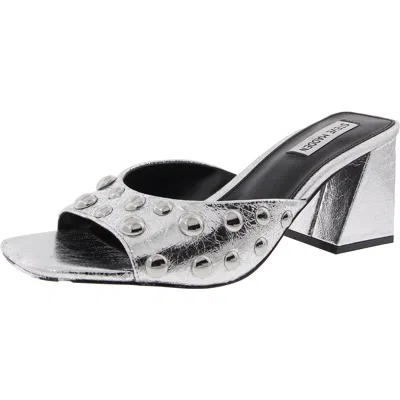 Steve Madden Grayson Womens Studded Faux Leather Block Heel In Silver
