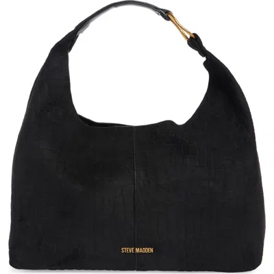 Steve Madden Greta Shoulder Bag In Black Croco Emboss Suede