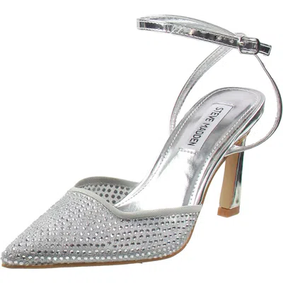 Steve Madden Gretzkey Womens Rhinestone Patent Ankle Strap In Silver