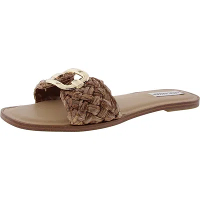 Steve Madden Guarenteed Womens Metallic Straw Slide Sandals In Brown