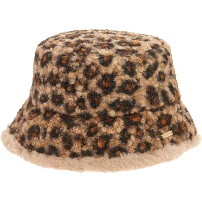 Steve Madden H-alexia Leopard Faux Fur Bucket Hat In Brown