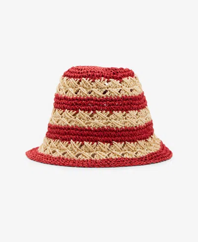 Steve Madden H-carly Striped Crochet Straw Bucket Hat In Red