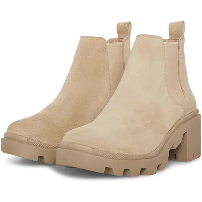 Steve Madden Hadlee Boots Women's Beige Suede Lug Sole Chelsea Htat390 In Neutral