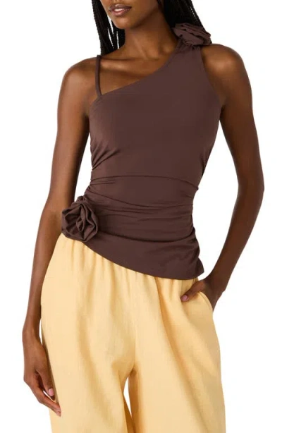 Steve Madden Hadleigh Asymmetric Ruched Tank In Brown