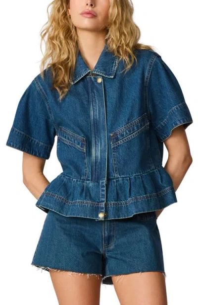 Steve Madden Haezel Peplum Denim Jcket In Blue