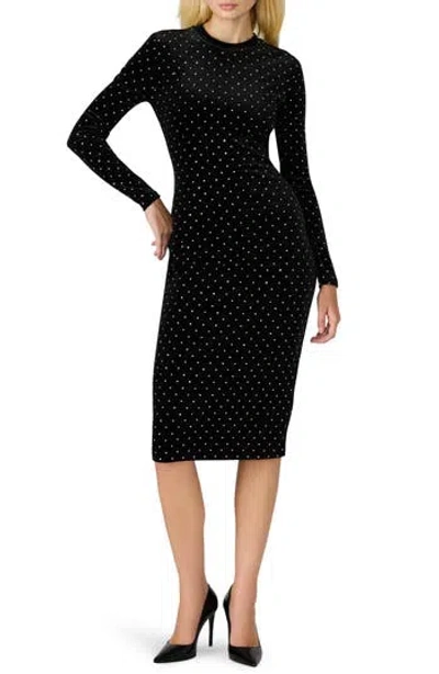 Steve Madden Hailee Diamante Long Sleeve Velvet Dress In Black