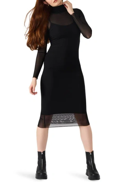 Steve Madden Hailee Long Sleeve Mesh Body-con Dress In Black