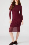 Steve Madden Hailee Long Sleeve Mesh Body-con Dress In Burgundy
