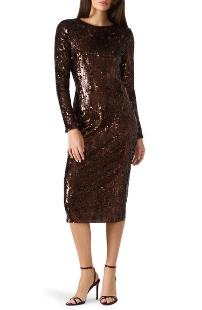 Steve Madden Hailee Sequin Long Sleeve Midi Dress In Brown