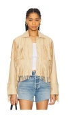 Steve Madden Halia Fringe Trim Faux Leather Jacket In Beige