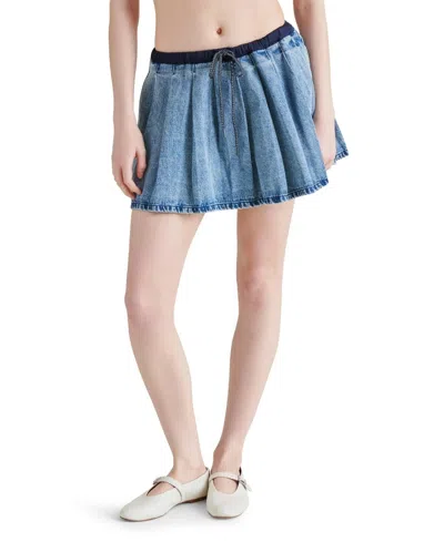 Steve Madden Halle Mini Skirt Women's Blue Denim Pleated Drawstring Pall12