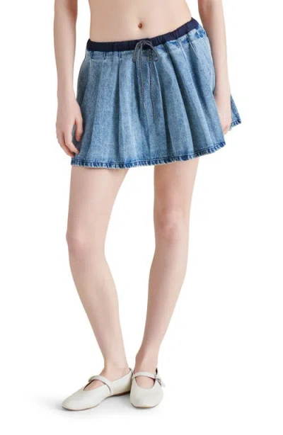 Steve Madden Halle Pleated Denim Miniskirt In Medium Blue