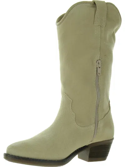 Steve Madden Hannah Womens Faux Suede Block Heel Cowboy, Western Boots In Beige