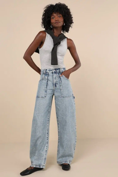 Steve Madden Hansen Medium Wash High-rise Barrel Jeans In Blue
