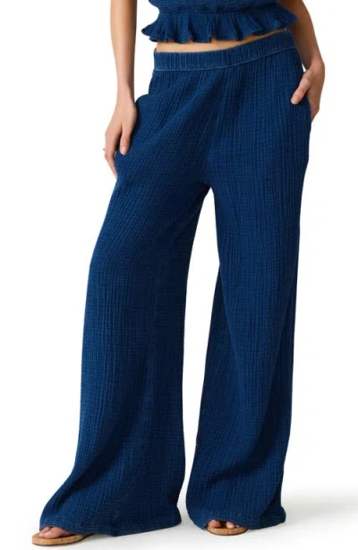 Steve Madden Harbor Cotton Blend Gauze Wide Leg Pants In Blue