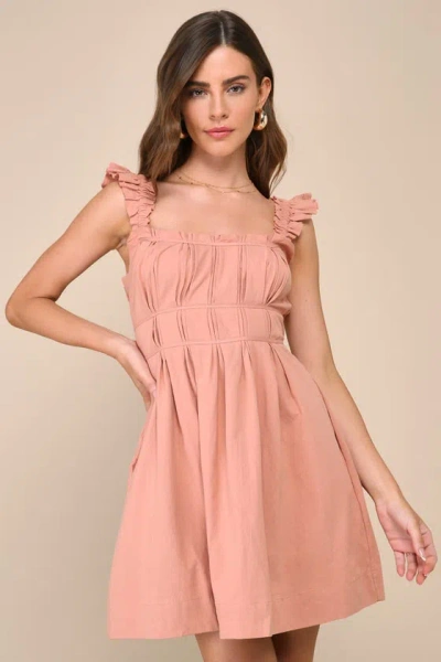 Steve Madden Harmony Terracotta Pleated Strapless Mini Dress With Pockets In Pink
