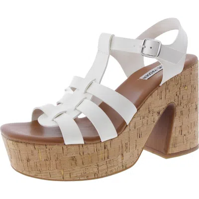 Steve Madden Hawaii Womens Woven Faux Leather Platform Sandals In White