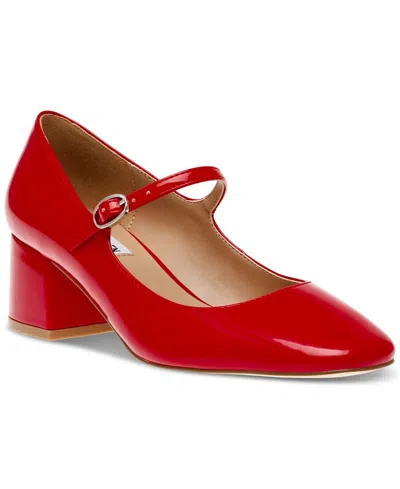 STEVE MADDEN HAWKE MARY JANE WOMEN'S RED ALMOND TOE BLOCK HEEL ZPO3837