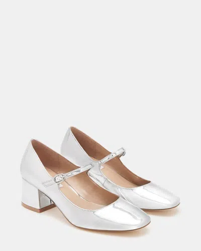 STEVE MADDEN HAWKE MARY JANE WOMEN'S SILVER ALMOND TOE BLOCK HEEL ZPO3899
