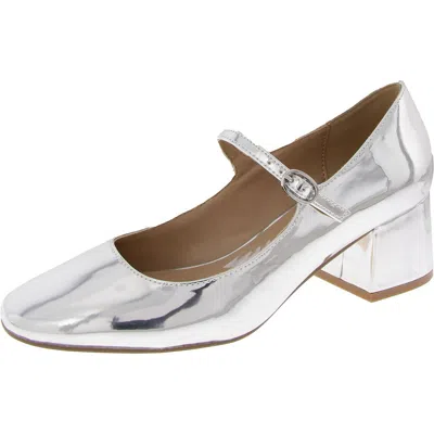 Steve Madden Hawke Womens Patent Slip On Mary Jane Heels In Silver