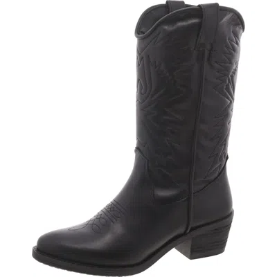 Steve Madden Hayward Womens Pull On Leather Cowboy, Western Boots In Black