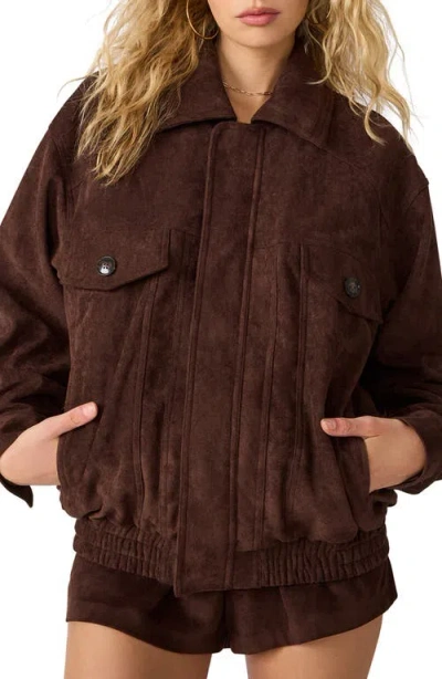 Steve Madden Henson Faux Suede Bomber Jacket In Burgundy