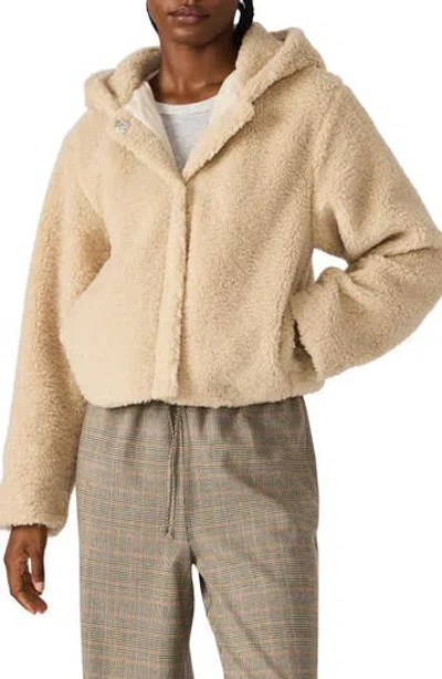 Steve Madden Hooded Faux Shearling Jacket In Neutral