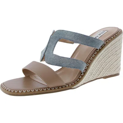 Steve Madden Hopeful Womens Mixed Media Denim Wedge Sandals In Blue