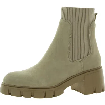Steve Madden Hutch Womens Suede Lugged Sole Chelsea Boots In Beige