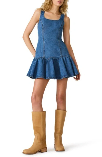 Steve Madden Igga Stretch Cotton Tiered Denim Minidress In Blue