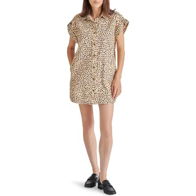 Steve Madden Ilara Leopard Spot Denim Mini Shirtdress In Desert Sand