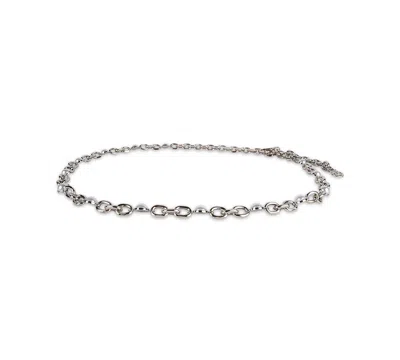 Steve Madden Imitation Pearl & Chain Belt In Silver