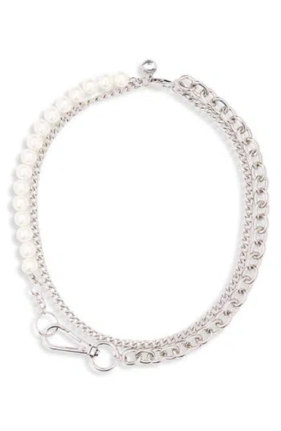 Steve Madden Imitation Pearl & Chain Layered Necklace