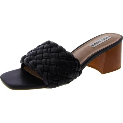 Steve Madden Incentive Womens Braided Block Heel Slide Sandals In Black