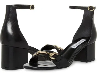 Steve Madden Irenee Sandals Womens Black Leather Ankle Strap Block Heel Gbnc662 (black,10)