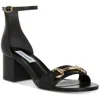 Steve Madden Irenee Sandals Women 8 Black Leather Ankle Strap Block Heel Gbnc651 In Black