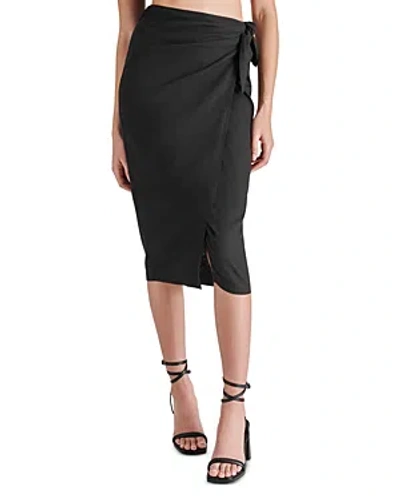 Steve Madden Isadora Linen Midi Wrap Skirt In Black