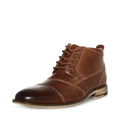 Steve Madden Jabbar Boots Men's Dark Tan Leather Almond Toe Ankle Jobb859 In Brown