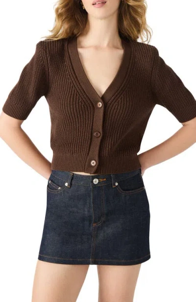 Steve Madden Janae Short Sleeve Cotton Blend Cardigan In Brown