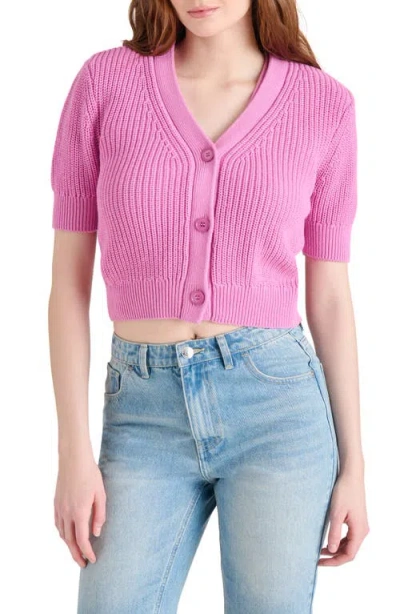 Steve Madden Janae Short Sleeve Cotton Blend Cardigan In Crocus