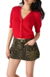 Steve Madden Janae Short Sleeve Cotton Blend Cardigan In Red