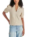 Steve Madden Roxanne Faux Leather Split Neck Top In Bone