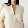 Steve Madden Jane Puff Sleeve Faux Leather Top In Beige