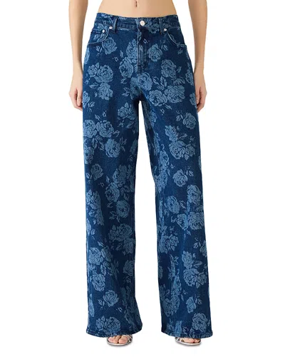 Steve Madden Jaxon Printed High Rise Relaxed Barrel Jeans In Rose Frost In Blue
